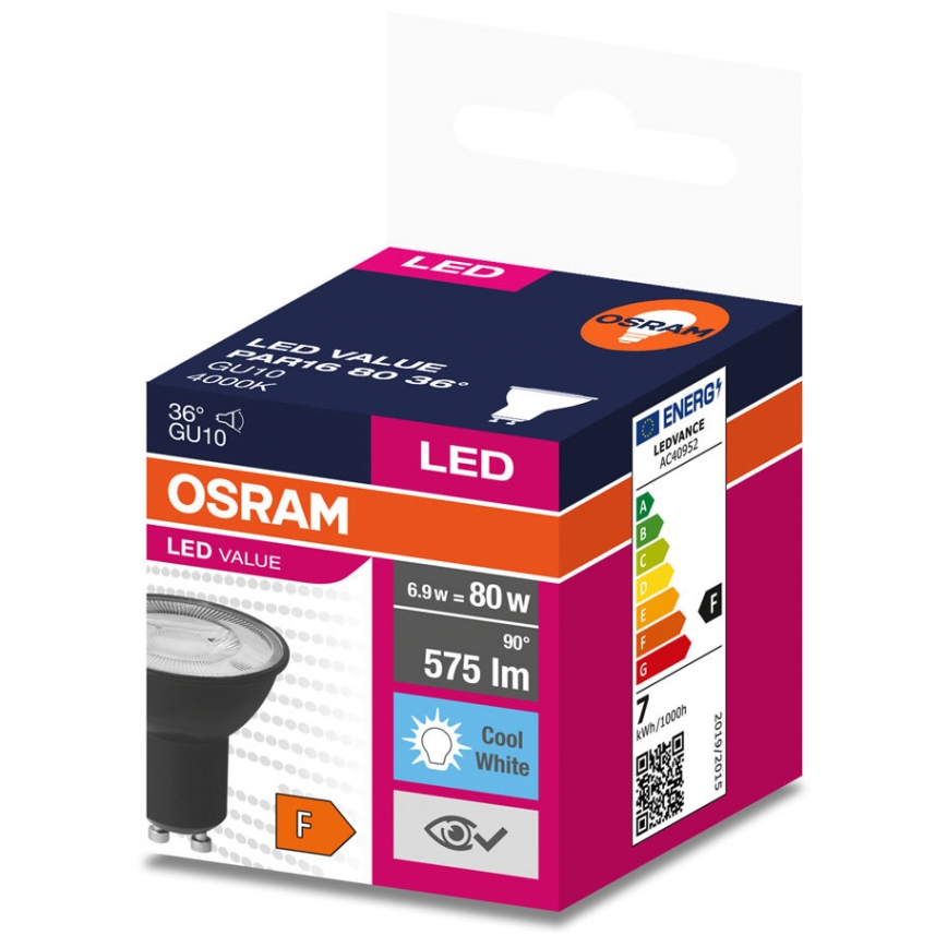LED Крушка VALUE PAR16 GU10/6,9W/230V 6500K 36° черен - Osram