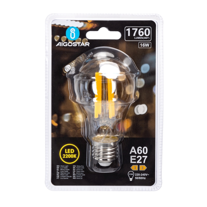 LED крушка VINTAGE A60 E27/16W/230V 2200K - Aigostar