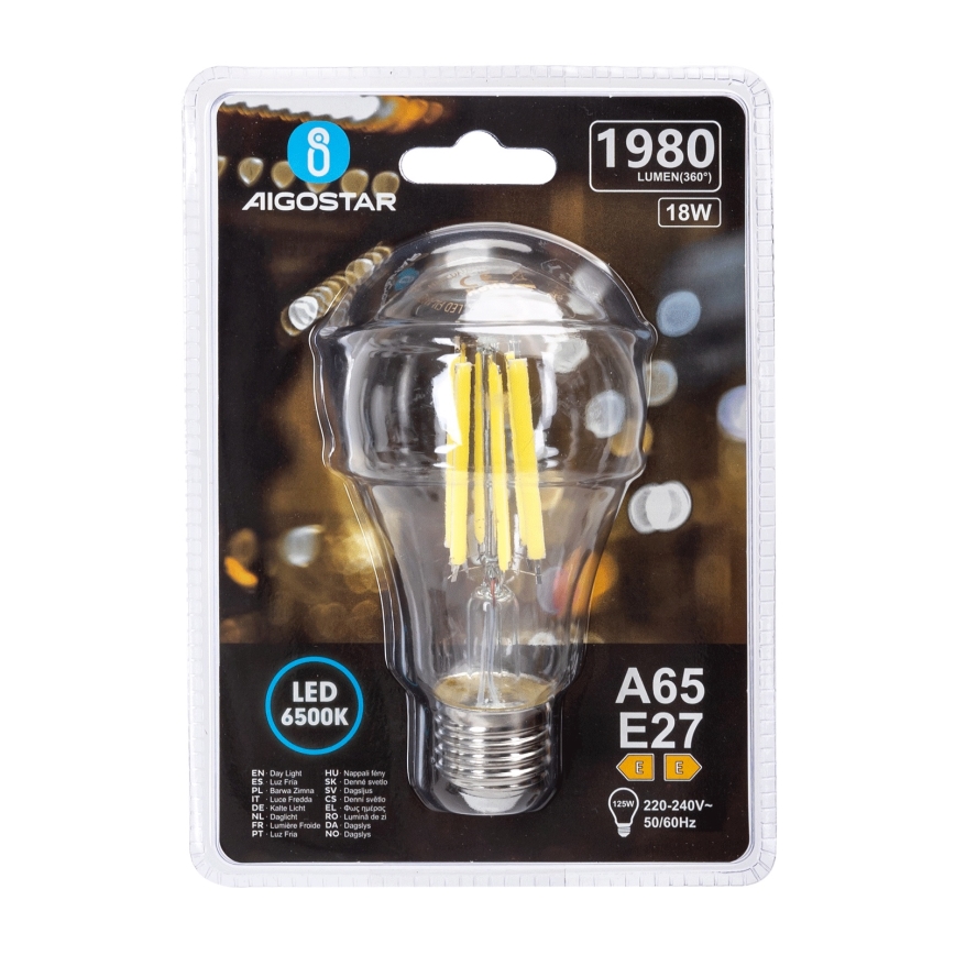 LED крушка VINTAGE A65 E27/18W/230V 6500K - Aigostar
