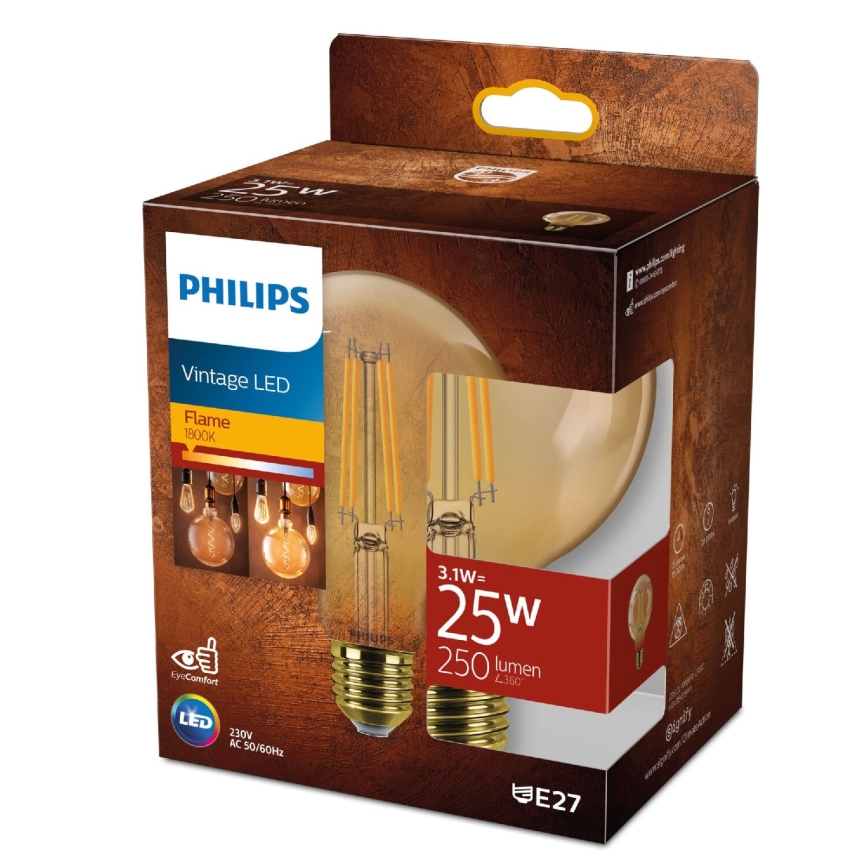 LED Крушка VINTAGE Philips G95 E27/3,1W/230V 1800K