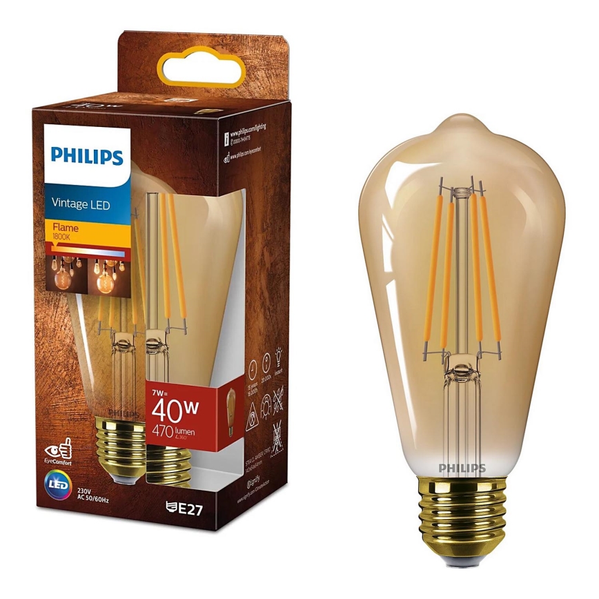 LED Крушка VINTAGE Philips ST64 E27/7W/230V 1800K