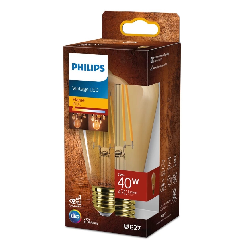 LED Крушка VINTAGE Philips ST64 E27/7W/230V 1800K