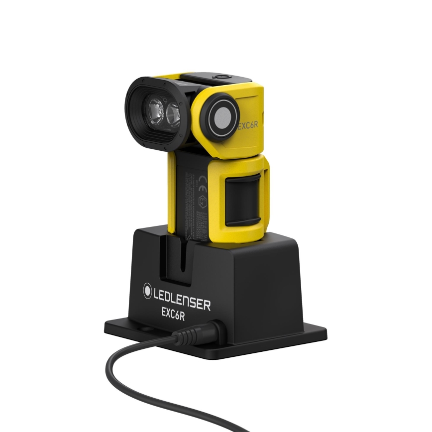 Ledlenser EXC6R - LED презареждаем фенер с регулируема яркост и зарядна станция LED/1900 mAh IP68 300 lm 10 ч жълт