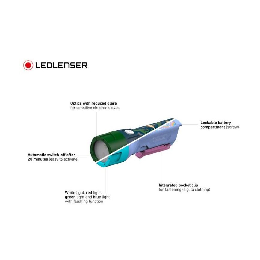 Ledlenser KIDBEAM4 DINO - LED детско фенерче с регулируема яркост LED/2xAAA IP44 зелено