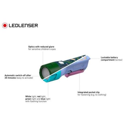 Ledlenser KIDBEAM4 DINO - LED детско фенерче с регулируема яркост LED/2xAAA IP44 зелено