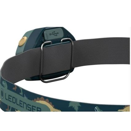 Ledlenser KIDLED4R DINO - презареждаема детска челна лампа с регулируема LED яркост LED/280 mAh IPX4 40 lm 18 h зелена