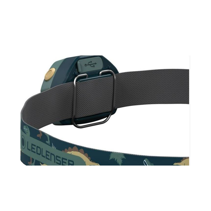 Ledlenser KIDLED4R DINO - презареждаема детска челна лампа с регулируема LED яркост LED/280 mAh IPX4 40 lm 18 h зелена