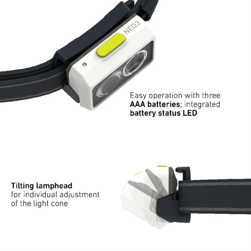 Ledlenser NEO3 - регулируем LED челник LED/3xAAA IP54 400 lm 20 ч черен/бял