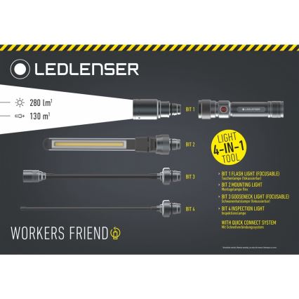 Ledlenser WORKERS FRIEND - димируема презареждаема LED фенерка LED/2500 mAh 280 lm 80 h черна