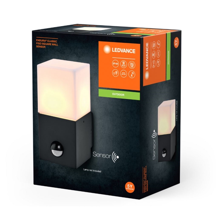 Ledvance - Екстериорен аплик със сензор FIGO SQUARE 1xE27/20W/230V