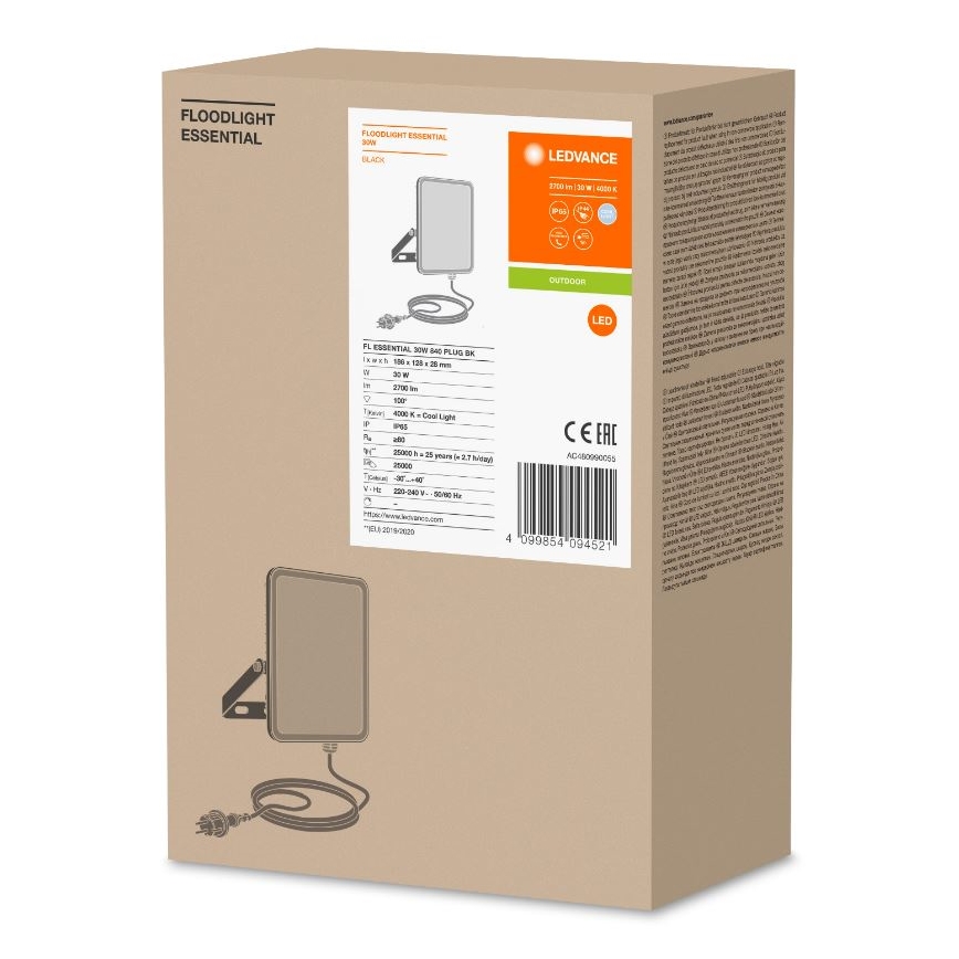 Ledvance - LED Екстериорен прожектор за стена FLOODLIGHT ESSENTIAL LED/30W/230V 4000K IP65