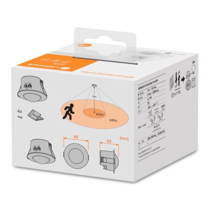 Ledvance - Инфрачервен сензор за движение за вграждане FLUSH 230V бял