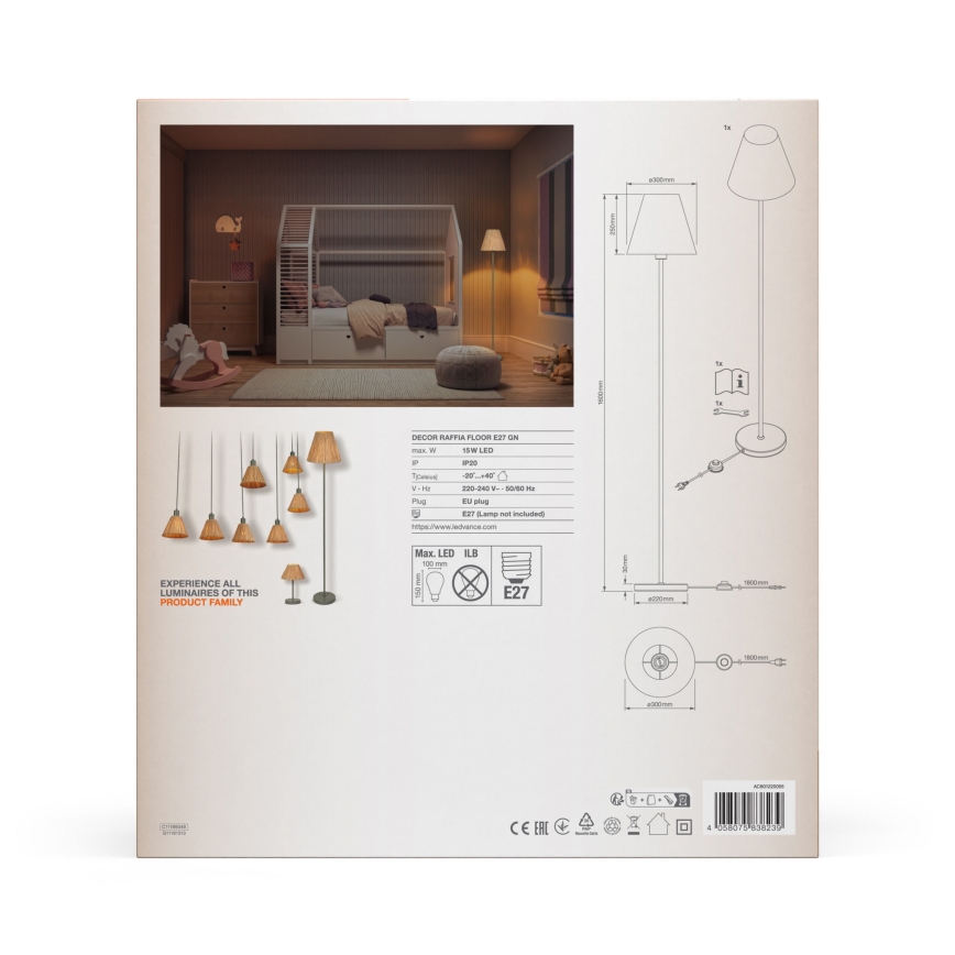 Ledvance - Лампион DECOR RAFFIA 1xE27/15W/230V влакна от рафия