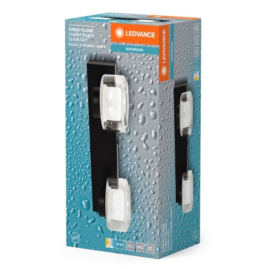 Ledvance - LED Аплик за баня ORBIS FLAME 2xLED/5,5W/230V 3000/4000K IP44 черен