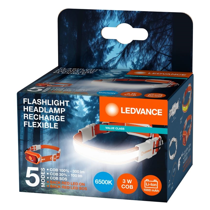 Ledvance - LED акумулаторен челник FLASHLIGHT LED/3W/5V 1000 mAh