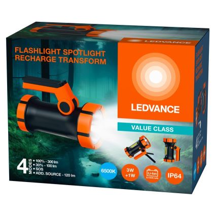 Ledvance - LED Акумулаторно фенерче със захранваща батерия FLASHLIGHT LED/3W/5V IP64 2400mAh