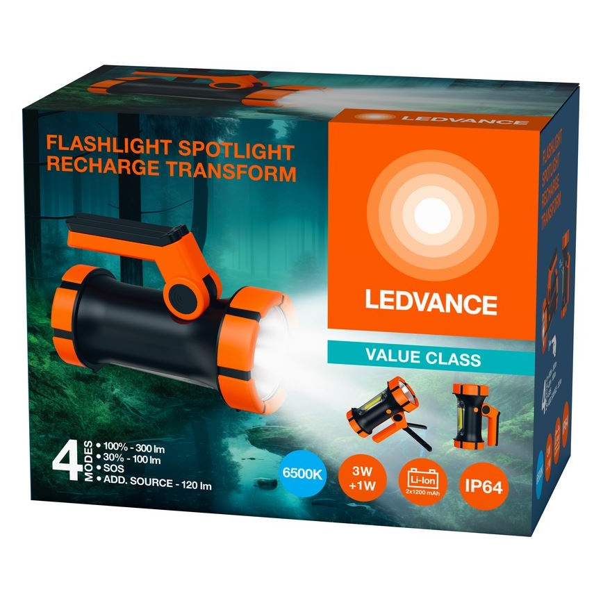 Ledvance - LED Акумулаторно фенерче със захранваща батерия FLASHLIGHT LED/3W/5V IP64 2400mAh