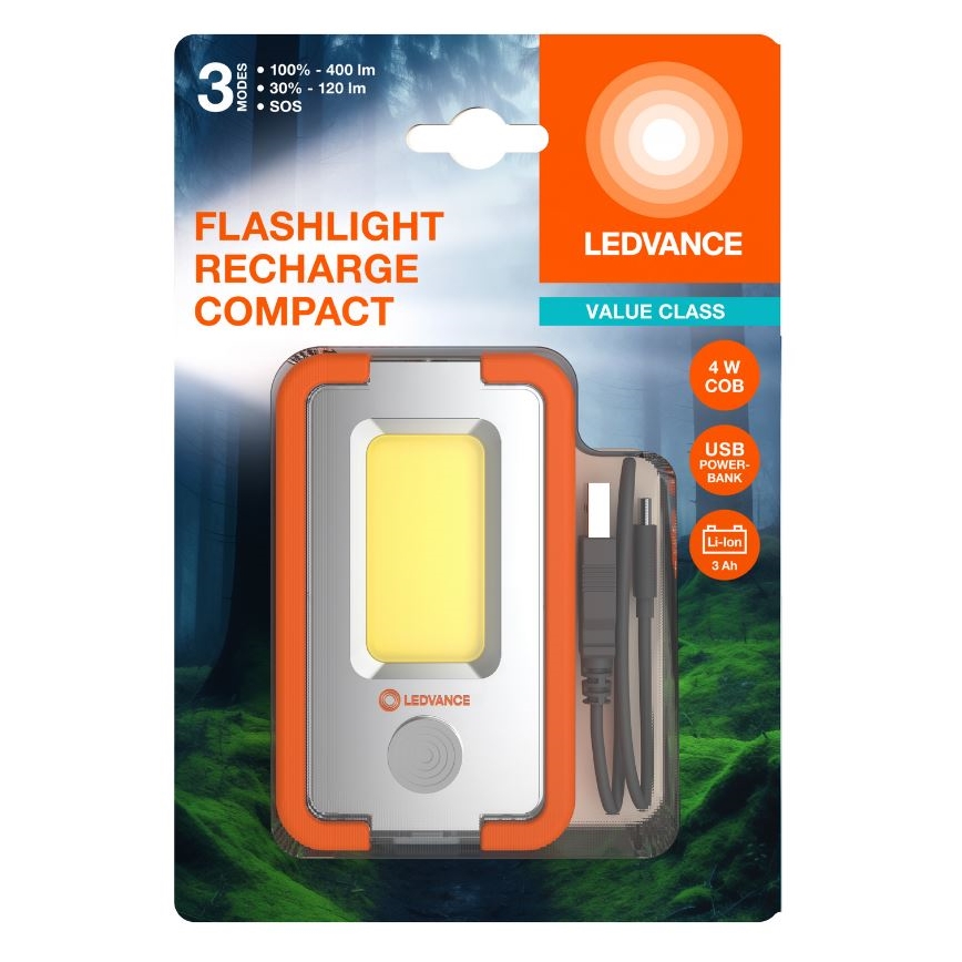 Ledvance - LED Акумулаторно фенерче със захранваща батерия FLASHLIGHT LED/4W/5V 3000mAh IPX2