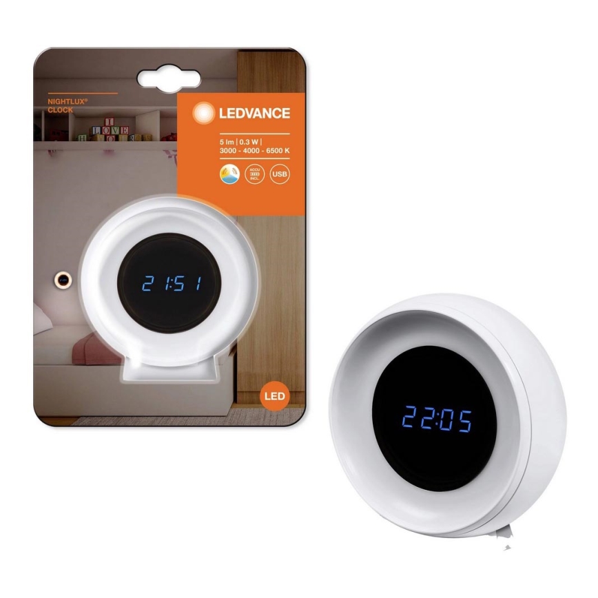 Ledvance - LED цифров часовник с подсветка NIGHTLUX LED/0,3W/5V 1000mAh 3000/4000/6500K