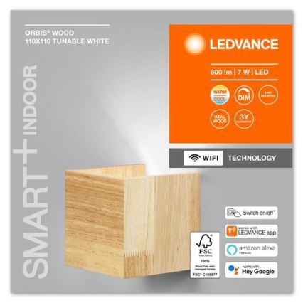 Ledvance - LED Димируем аплик SMART+ WOOD LED/7W/230V 3000-6500K Wi-Fi