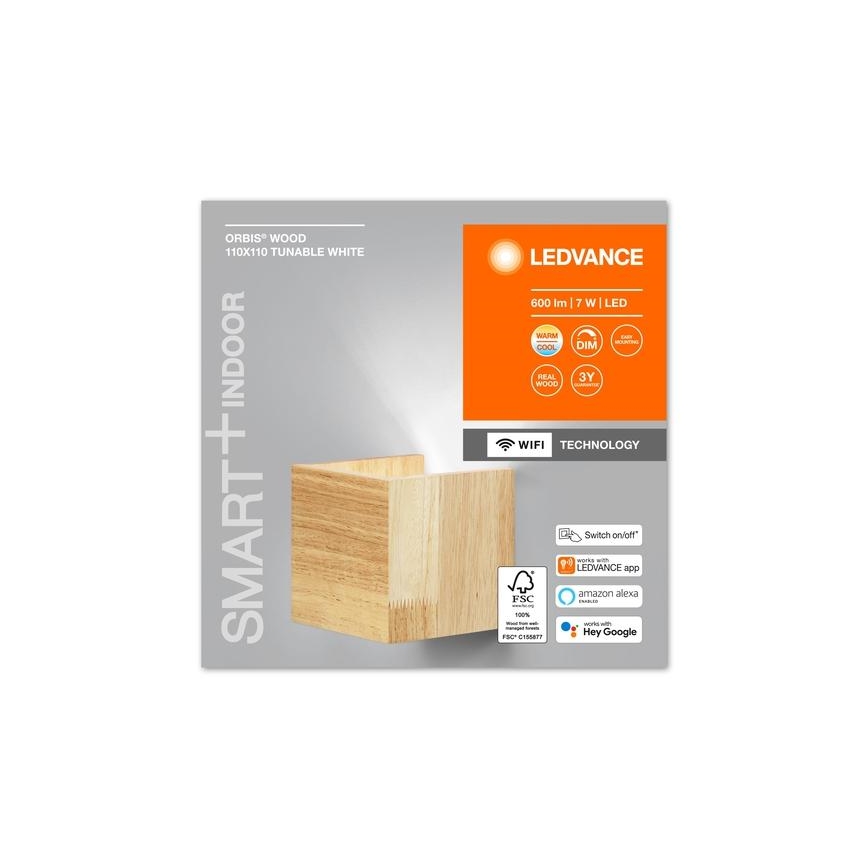Ledvance - LED Димируем аплик SMART+ WOOD LED/7W/230V 3000-6500K Wi-Fi
