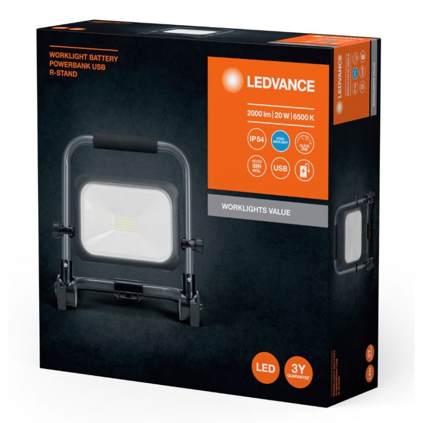Ledvance - LED Димируем екстериорен акумулаторен прожектор WORKLIGHT BATTERY LED/20W/5V 2200 mAh IP54