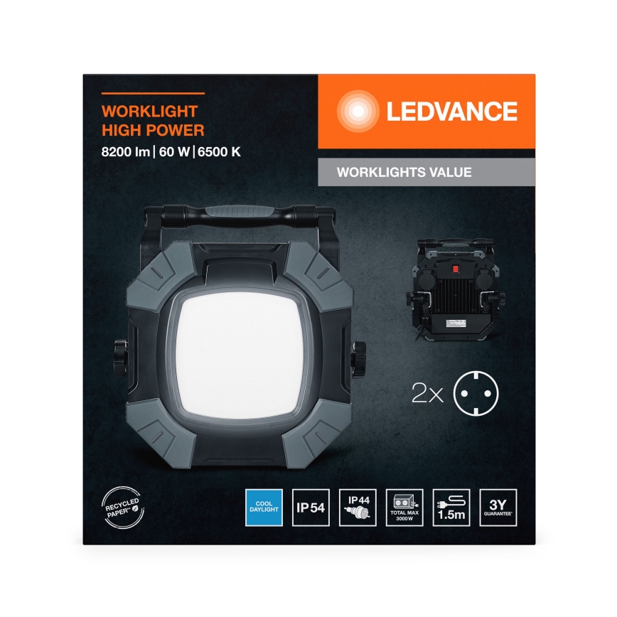 Ledvance - LED Димируем работа лампа с 2 контакта WORKLIGHT VALUE LED/60W/230V IP54