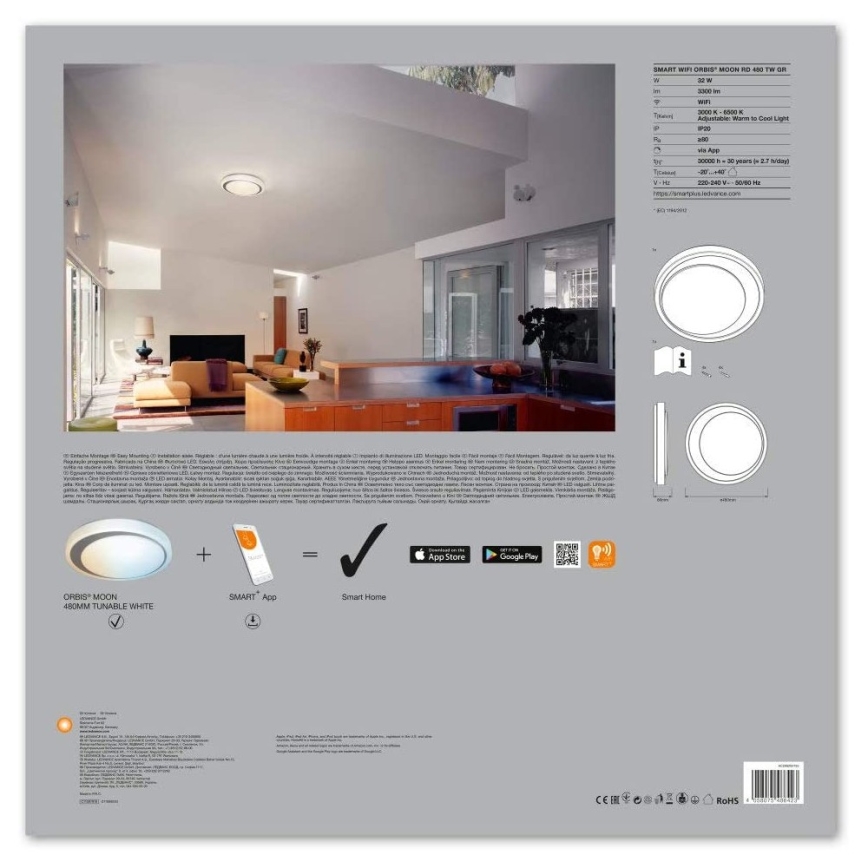 Ledvance - LED Димируема лампа SMART+ MOON LED/32W/230V 3000K-6500K Wi-Fi