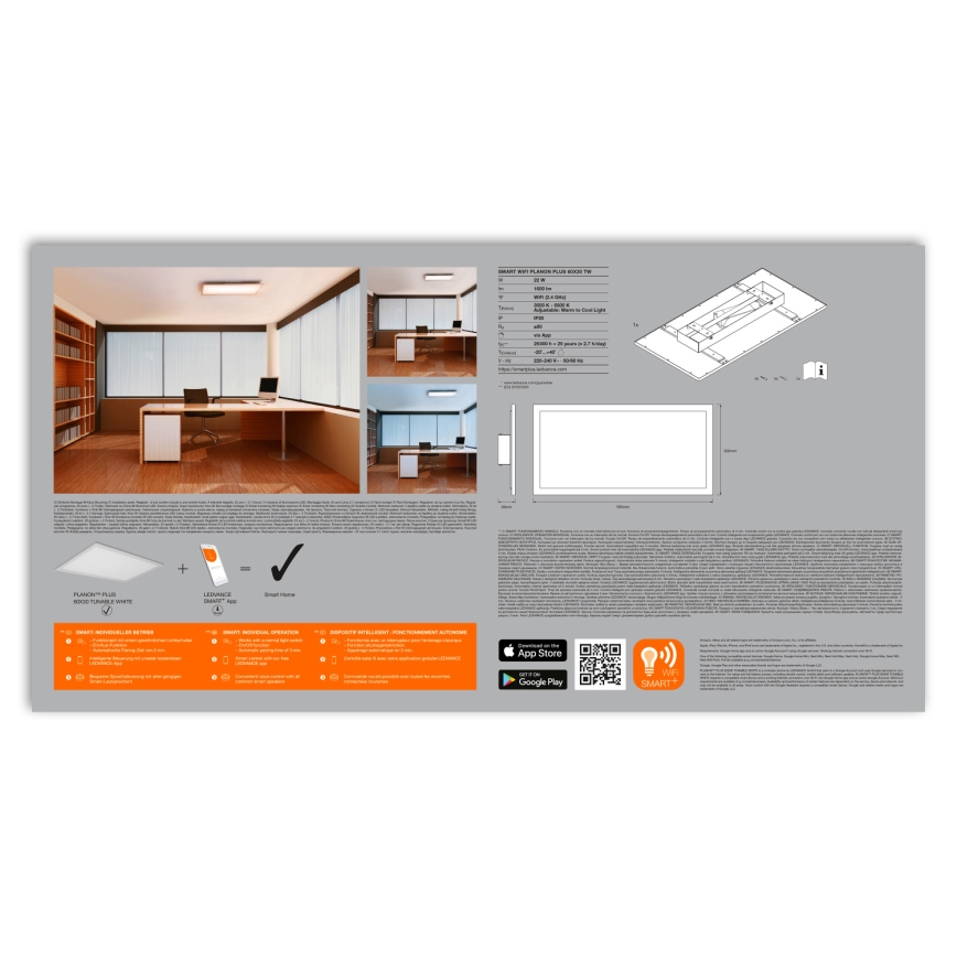 Ledvance - LED димируемо таванно осветително тяло SMART+ PLANON LED/22W/230V 30x60 cm Wi-Fi