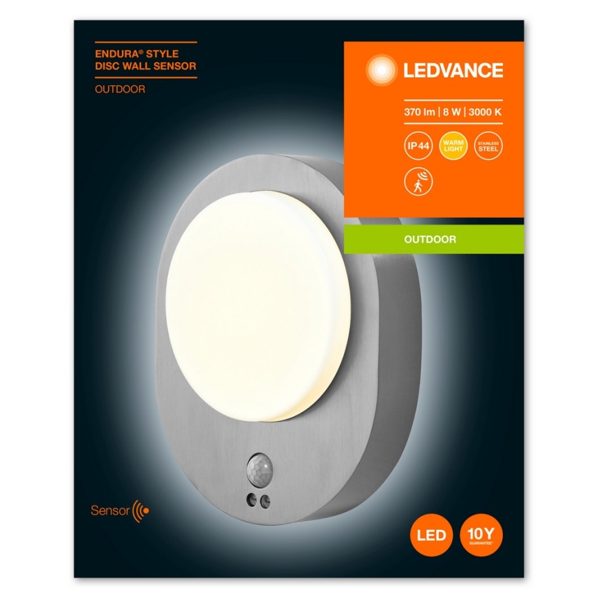 Ledvance - LED Екстериорен аплик със сензор DISC LED/8W/230V IP44