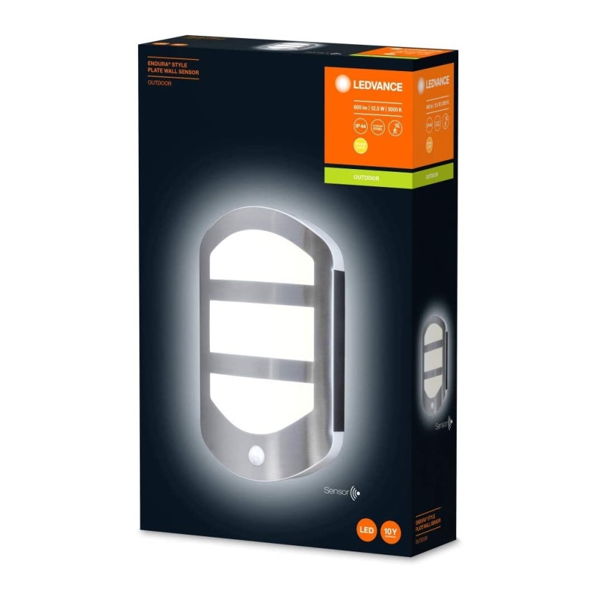 Ledvance - LED Екстериорен аплик със сензор PLATE LED/12,5W/230V IP44