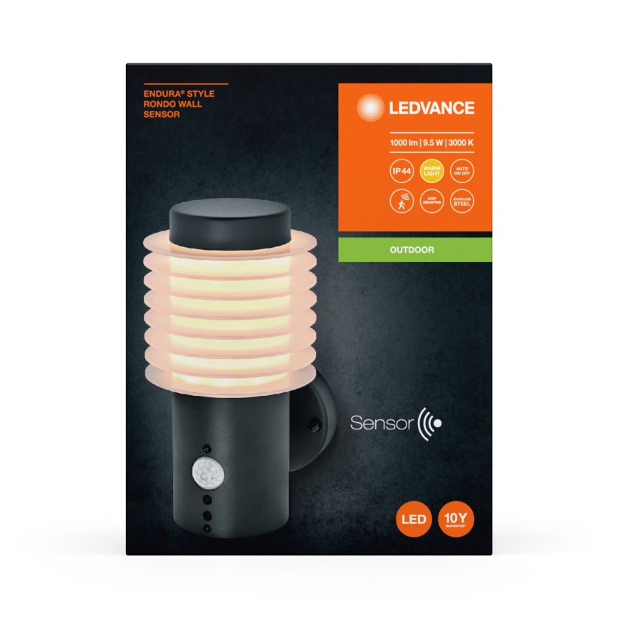 Ledvance - LED Екстериорен аплик със сензор ENDURA RONDO LED/9,5W/230V IP44 антрацит