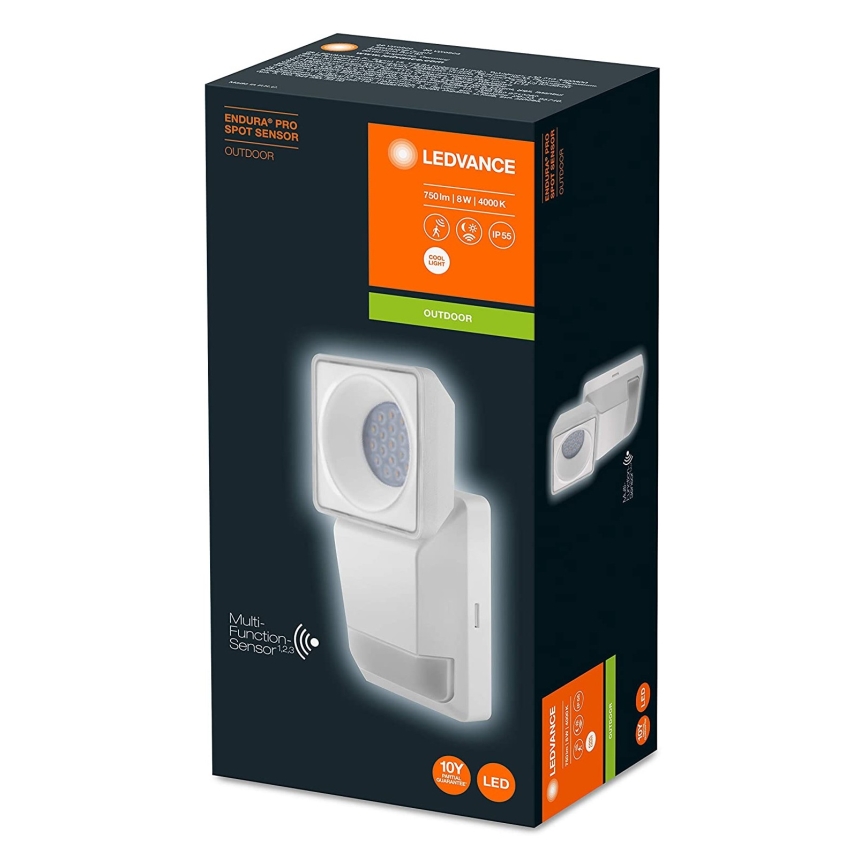 Ledvance - LED Екстериорен аплик със сензор SPOT LED/8W/230V IP55 бял