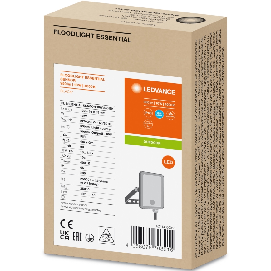 Ledvance - LED Екстериорен прожектор със сензор FLOODLIGHT LED/10W/230V 4000K IP65