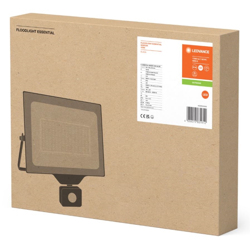 Ledvance - LED Екстериорен прожектор за стена с сензор FLOODLIGHT ESSENTIAL LED/150W/230V IP65