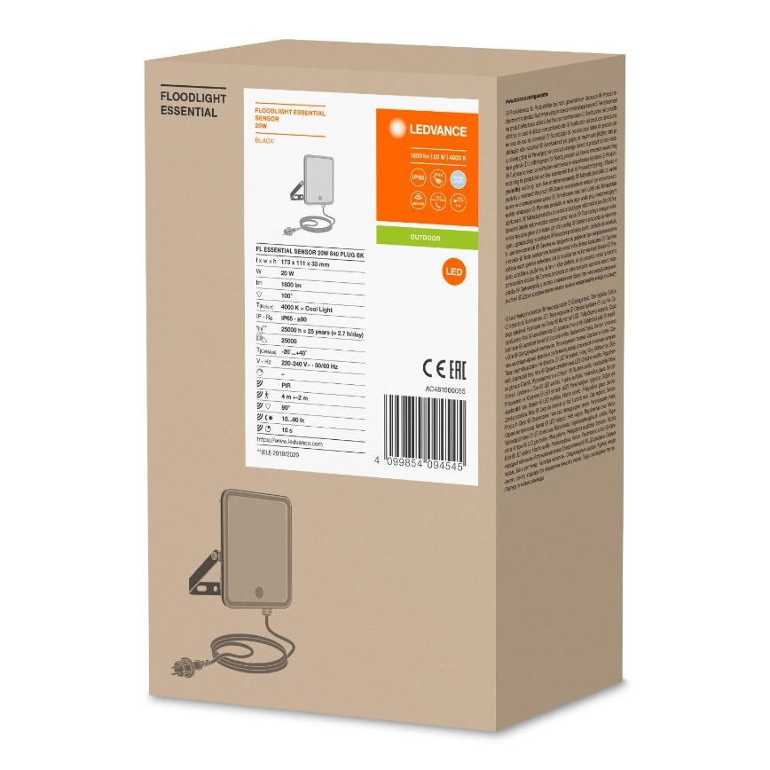 Ledvance - LED Екстериорен прожектор за стена със сензор FLOODLIGHT LED/20W/230V IP65