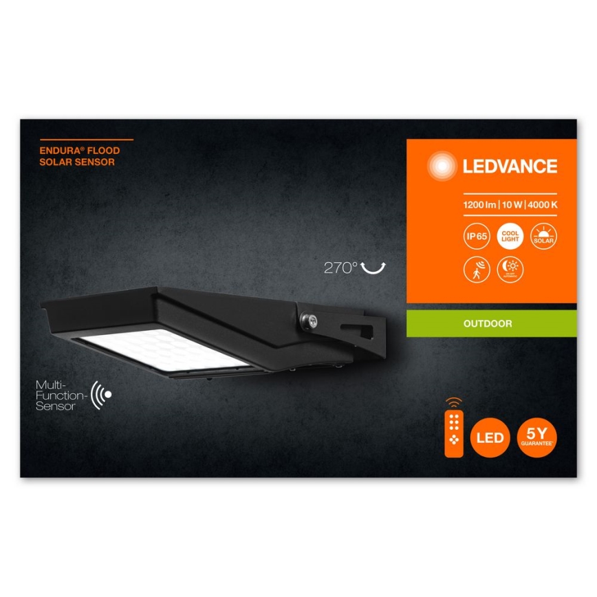 Ledvance - LED Екстериорен соларен прожектор със сензор FLOOD LED/10W/3,6V 2000 mAh IP65 + дистанционно управление