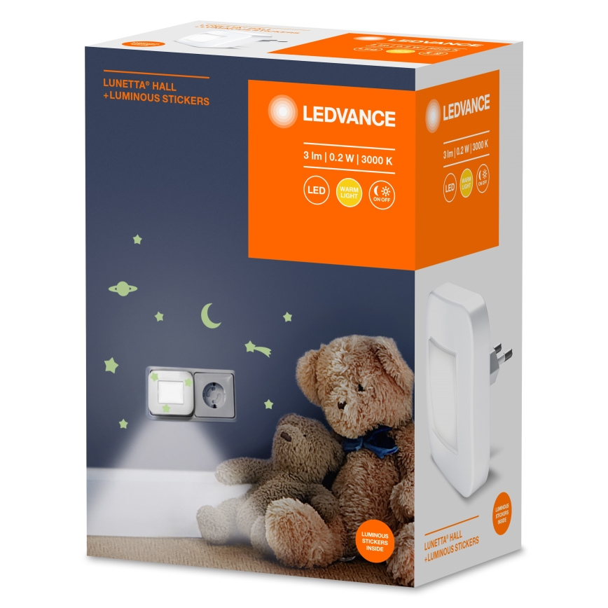 Ledvance - LED нощна лампа със сензор за здрач LUNETTA LED/0,2W/230V