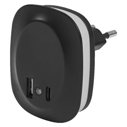 Ledvance - LED Нощна лампа за контакт със сензор и USB LUNETTA LED/12,5W/230V 3000K черен