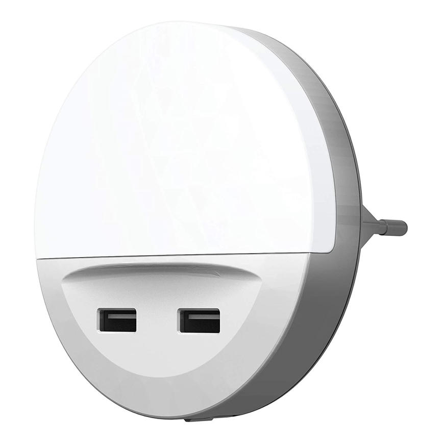 Ledvance - LED Нощна лампа за контакт със сензор LUNETTA 2xUSB LED/13W/230V