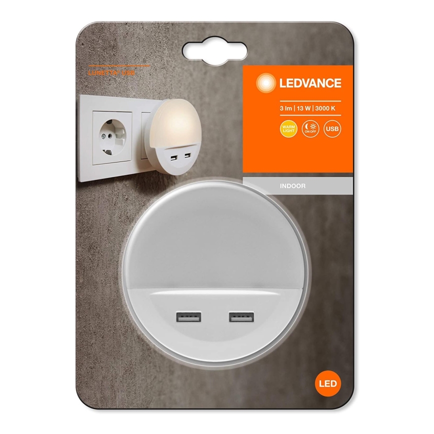 Ledvance - LED Нощна лампа за контакт със сензор LUNETTA 2xUSB LED/13W/230V