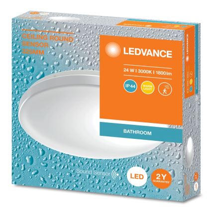 Ledvance - LED таванен плафон за баня със сензор за здрач CEILING ROUND LED/24W/230V IP44