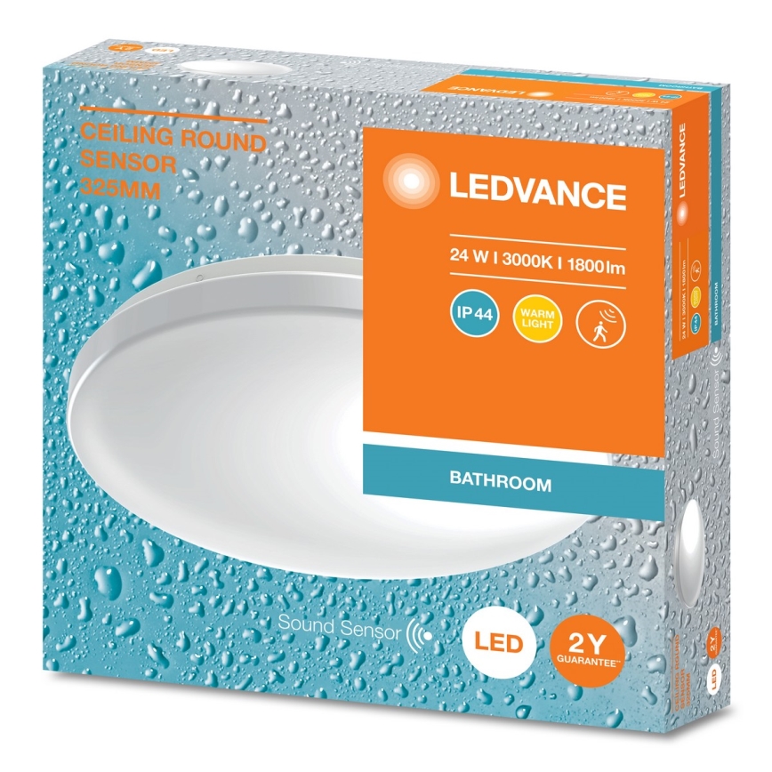 Ledvance - LED таванен плафон за баня със сензор за здрач CEILING ROUND LED/24W/230V IP44