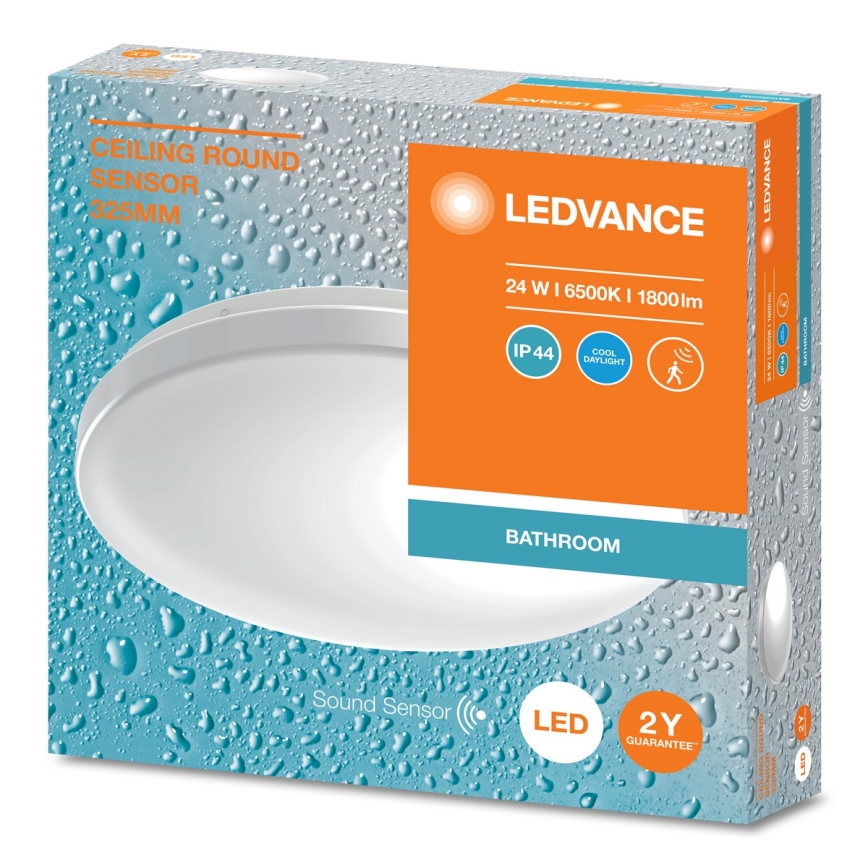 Ledvance - LED таванен плафон за баня със сензор за здрач CEILING ROUND LED/24W/230V IP44