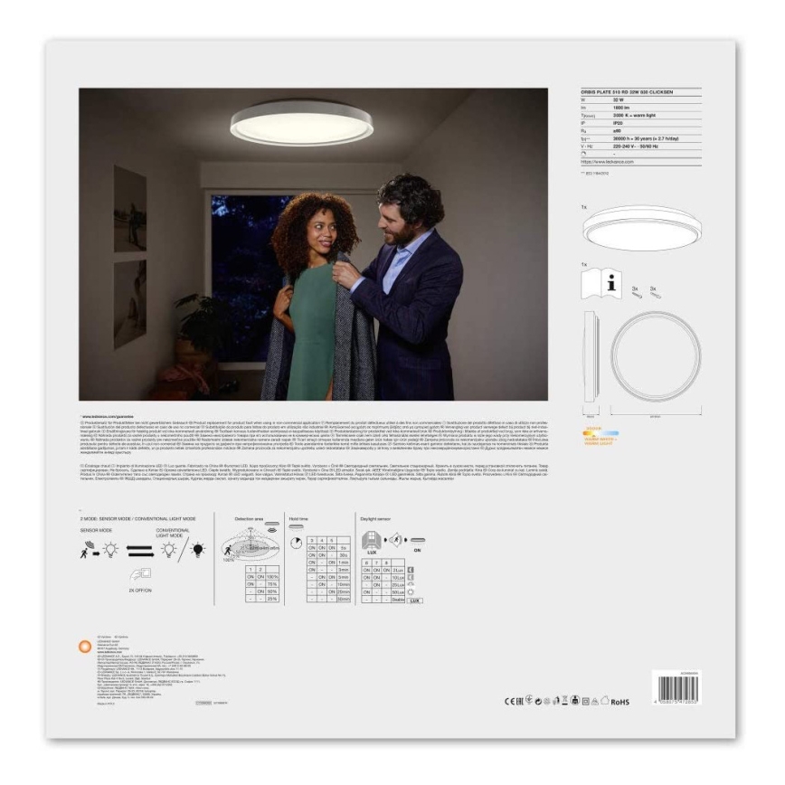 Ledvance - LED Плафон със сензор PLATE LED/32W/230V 3000K