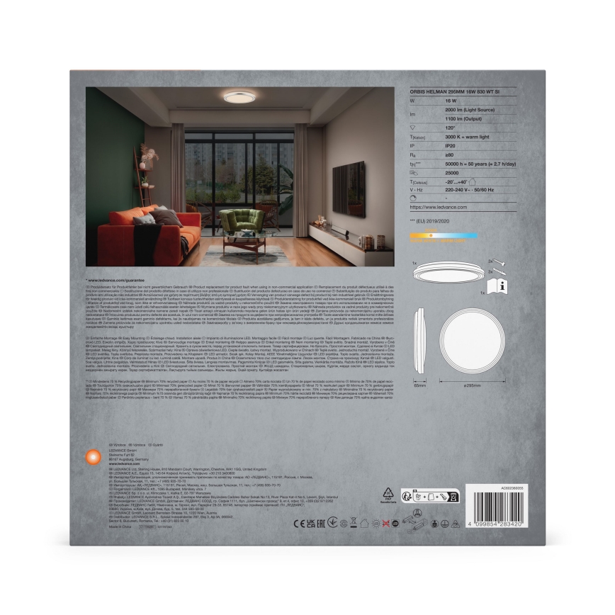 Ledvance - LED Плафониера ORBIS HELMAN LED/16W/230V Ø 29,5 см сребрист