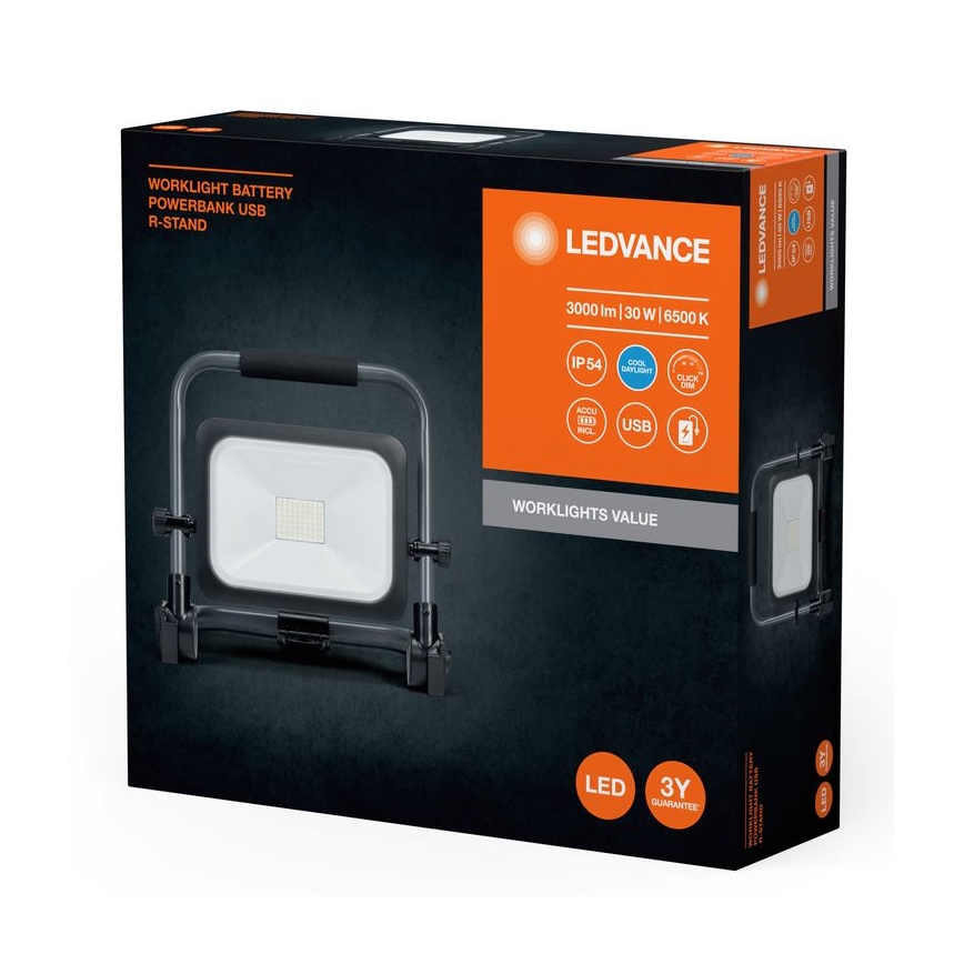 Ledvance - LED регулируема външна акумулаторна прожекторна лампа WORKLIGHT BATTERY LED/30W/5V 2200 mAh IP54