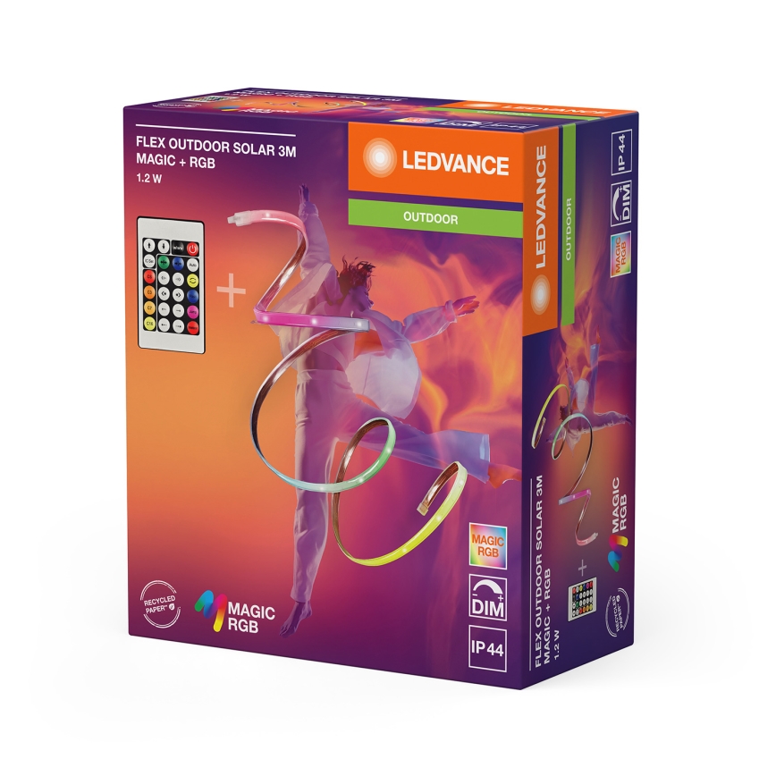 Ledvance - LED RGB димируема соларна лента FLEX MAGIC 3m LED/1,2W/3,7V 2000 mAh IP44 + дистанционно управление