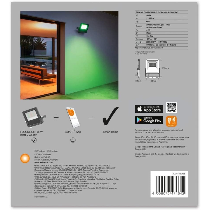 Ledvance - LED RGB Прожектор SMART+ FLOOD LED/30W/230V IP65 Wi-Fi