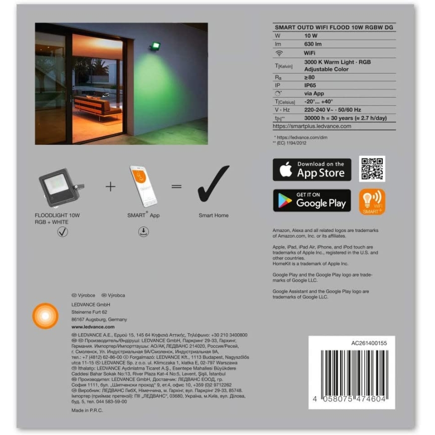 Ledvance - LED RGBW Прожектор SMART+ FLOOD LED/10W/230V IP65 Wi-Fi